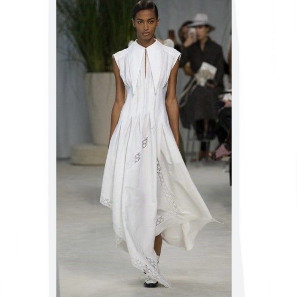 Louise James asymmetric crochet insert couture dress